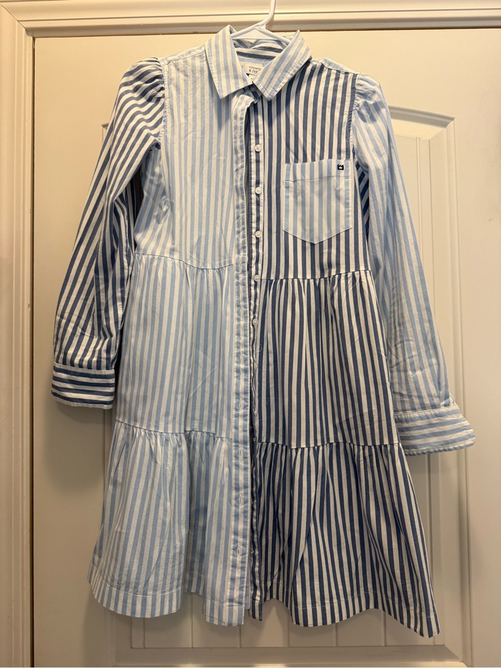 crown & ivy Blue and White Striped Button-Up Dress